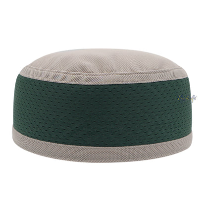 Light Khaki And Dark Green Madun Vented Top Pliable Two-Color Round Kufi Hat