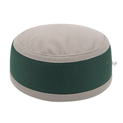 Light Khaki And Dark Green Madun Vented Top Pliable Two-Color Round Kufi Hat