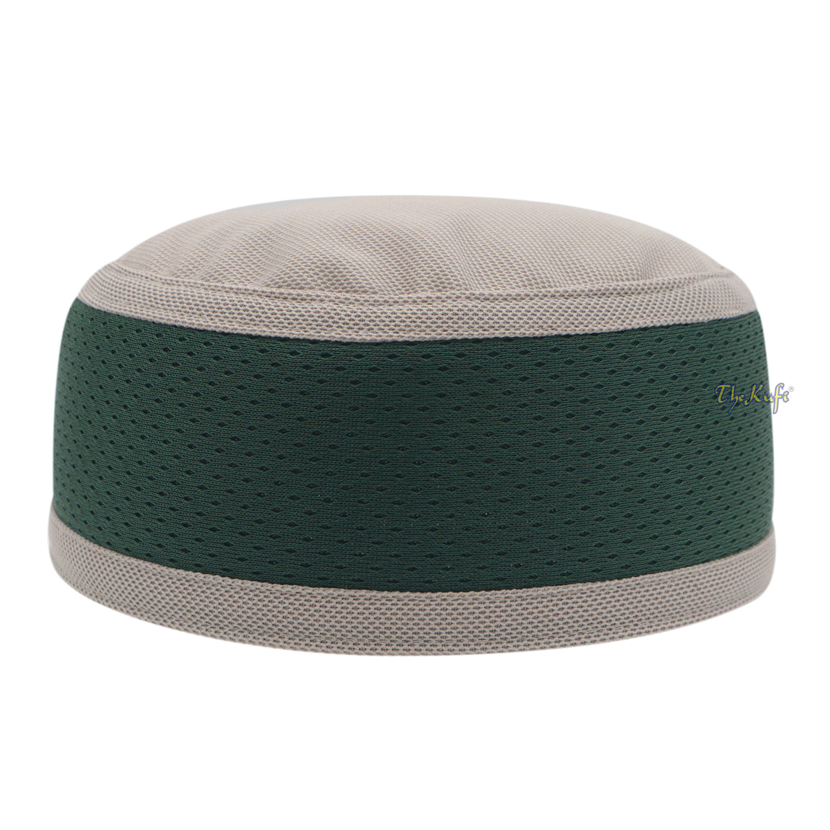 Light Khaki and Dark Green Madun Vented Top Pliable Two-Color Round Kufi Hat