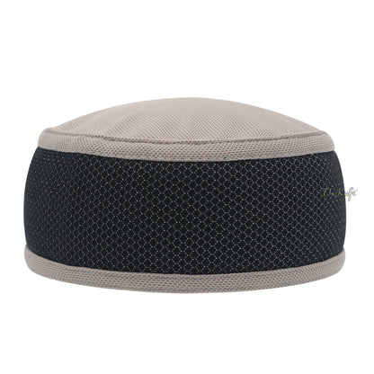 Light Khaki And Black Madun Vented Top Pliable Two-Color Round Kufi Hat