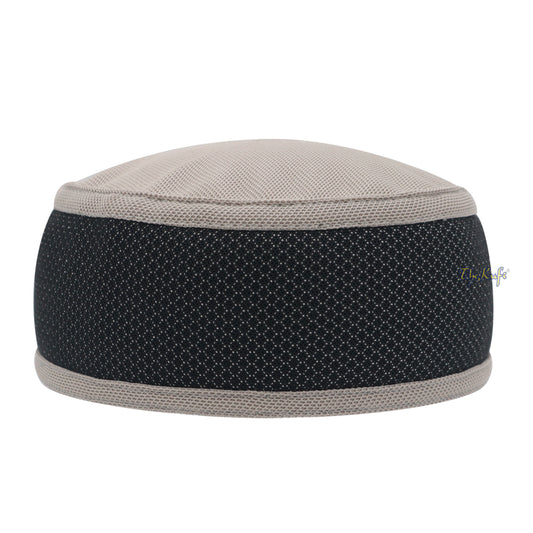 Topi Kufi Bulat Dua Warna yang Dapat Dilenturkan dengan Atasan Berventilasi Madun Warna Khaki Muda dan Hitam