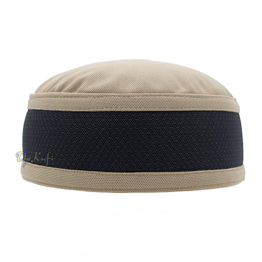 Light Brown with Black Madun Vented Top Pliable Two-Color Round Kufi Hat