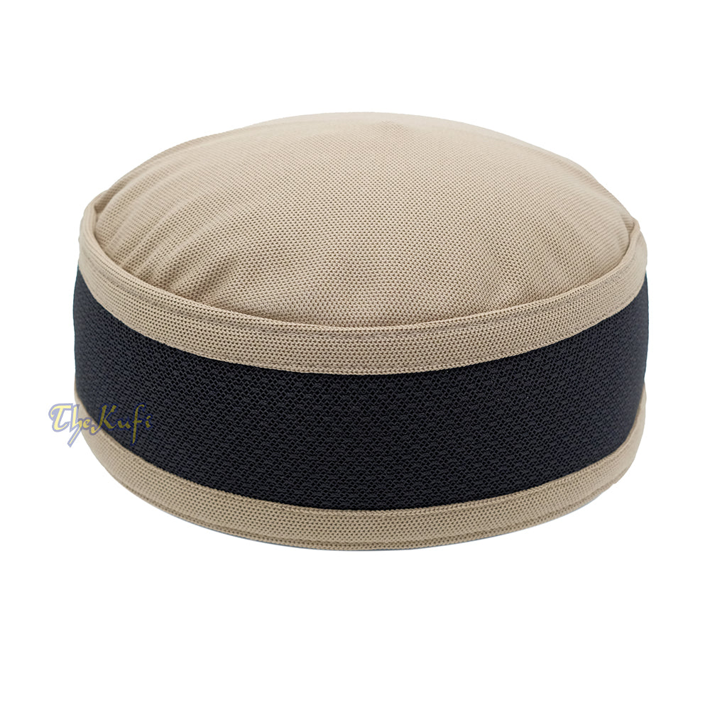 Light Brown with Black Madun Vented Top Pliable Two-Color Round Kufi Hat