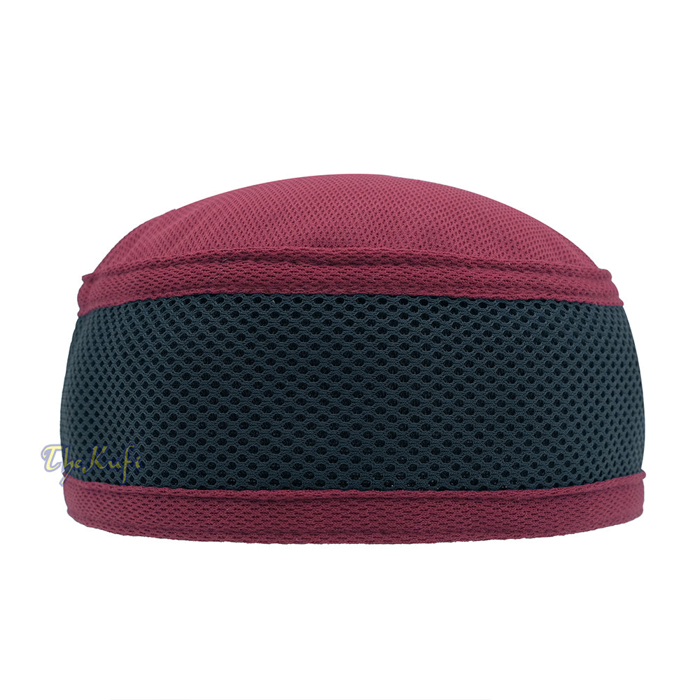 Maroon with Dark Grey Madun Vented Top Pliable Two-Color Round Kufi Hat