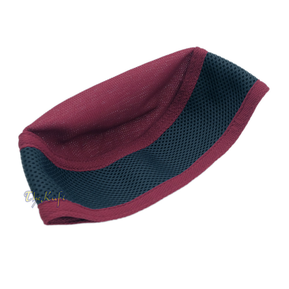 Maroon with Dark Grey Madun Vented Top Pliable Two-Color Round Kufi Hat