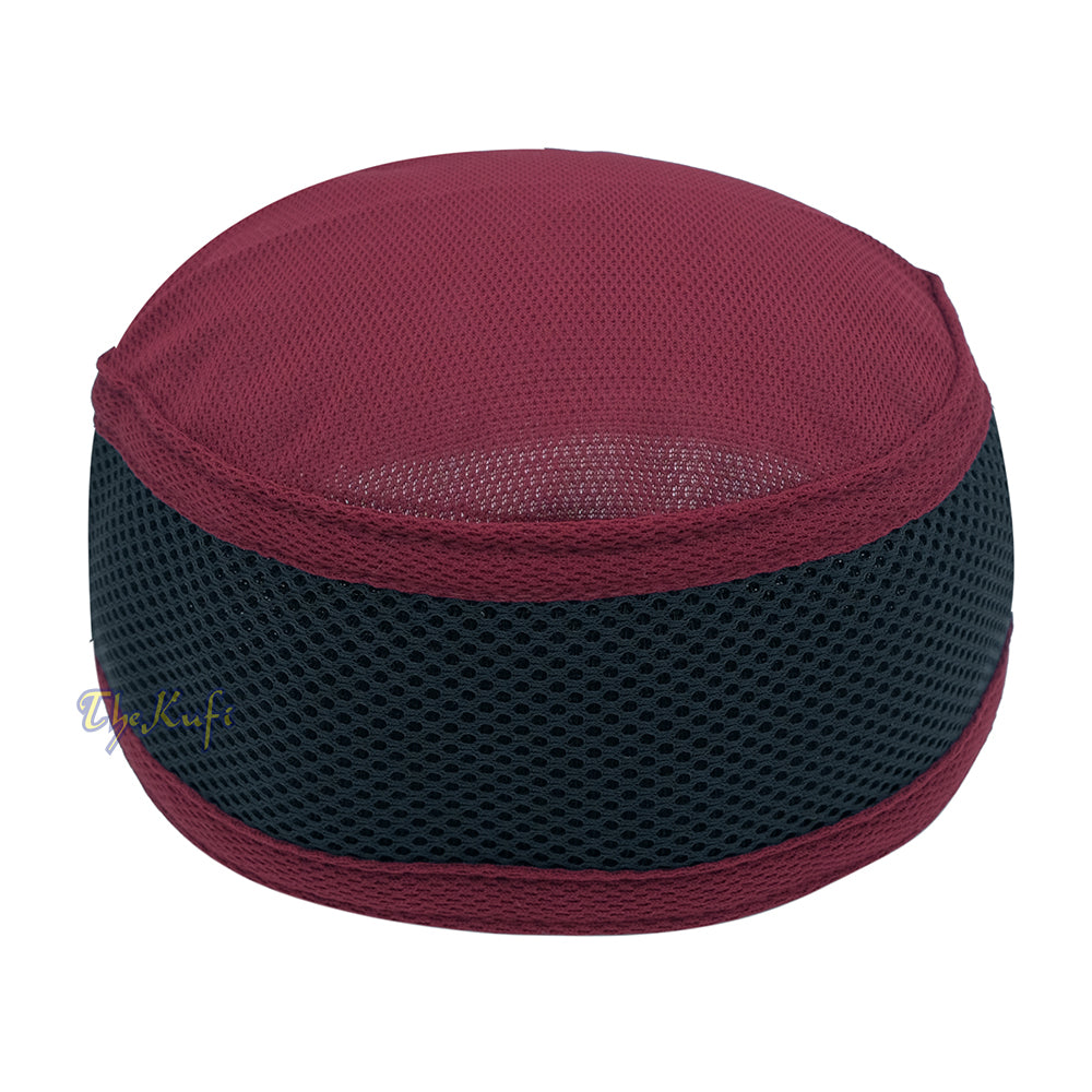 Maroon with Dark Grey Madun Vented Top Pliable Two-Color Round Kufi Hat