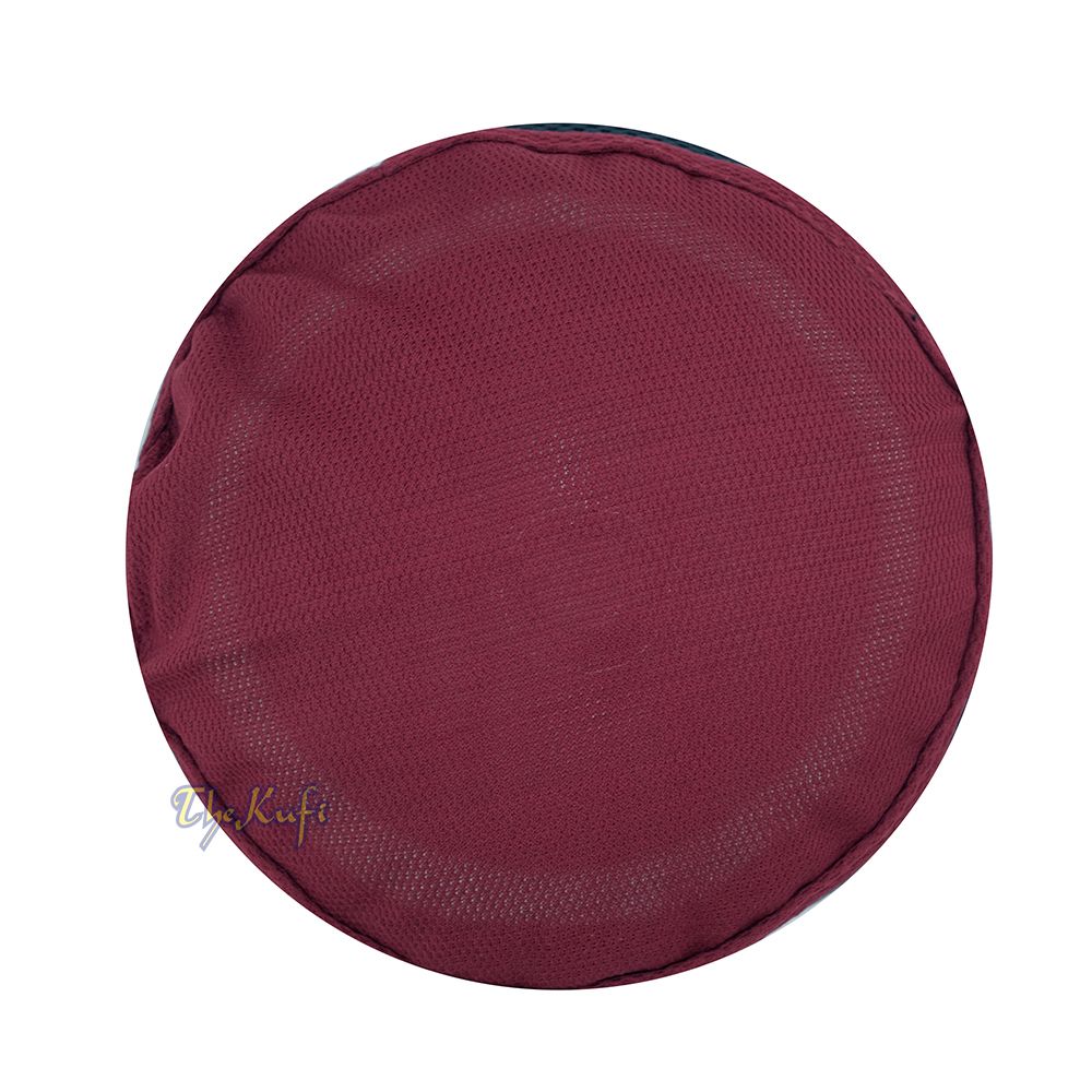 Maroon with Dark Grey Madun Vented Top Pliable Two-Color Round Kufi Hat