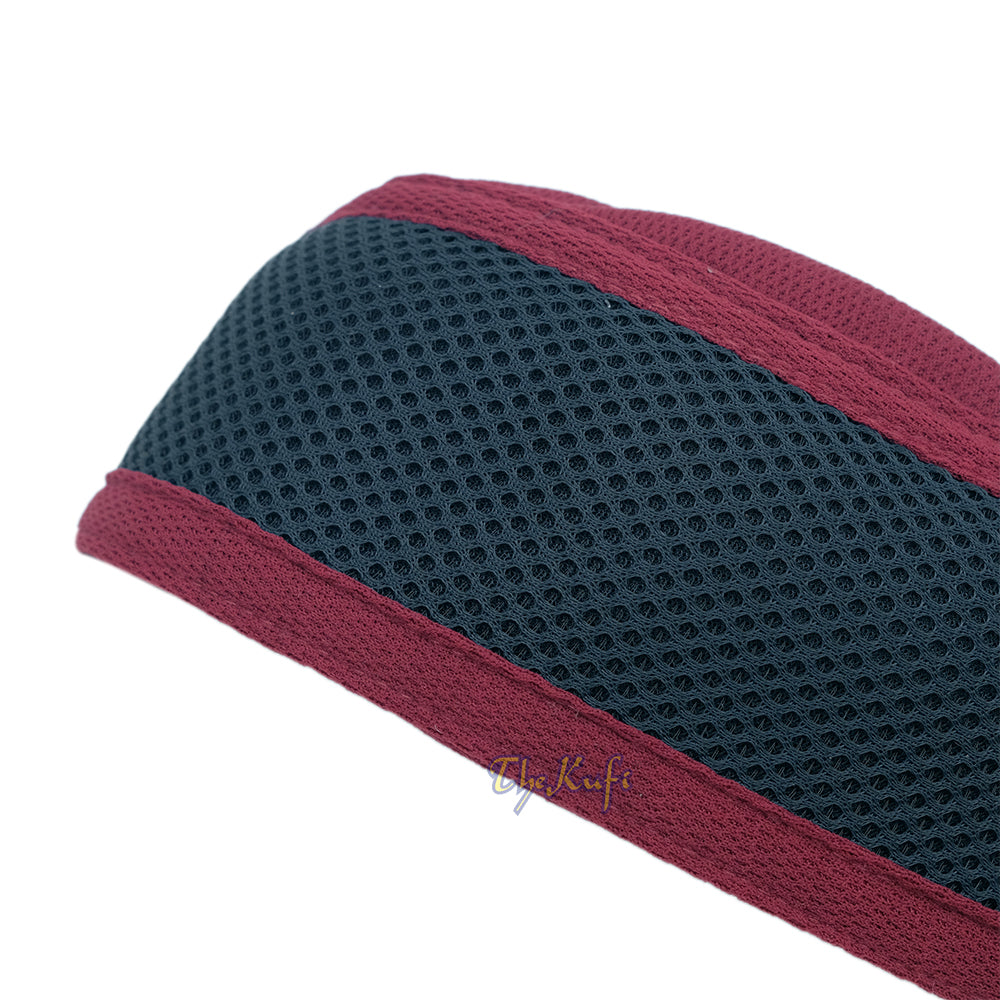 Maroon with Dark Grey Madun Vented Top Pliable Two-Color Round Kufi Hat