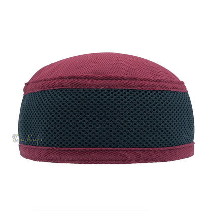 Maroon with Dark Gray Madun Vented Top Pliable Two-Color Round Kufi Hat