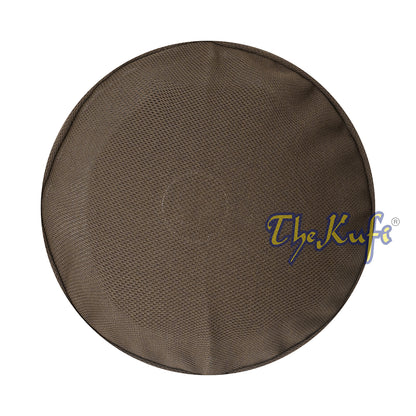 Brown and black mesh Islamic kufi cap with a breathable ventilated design from TheKufi.com.