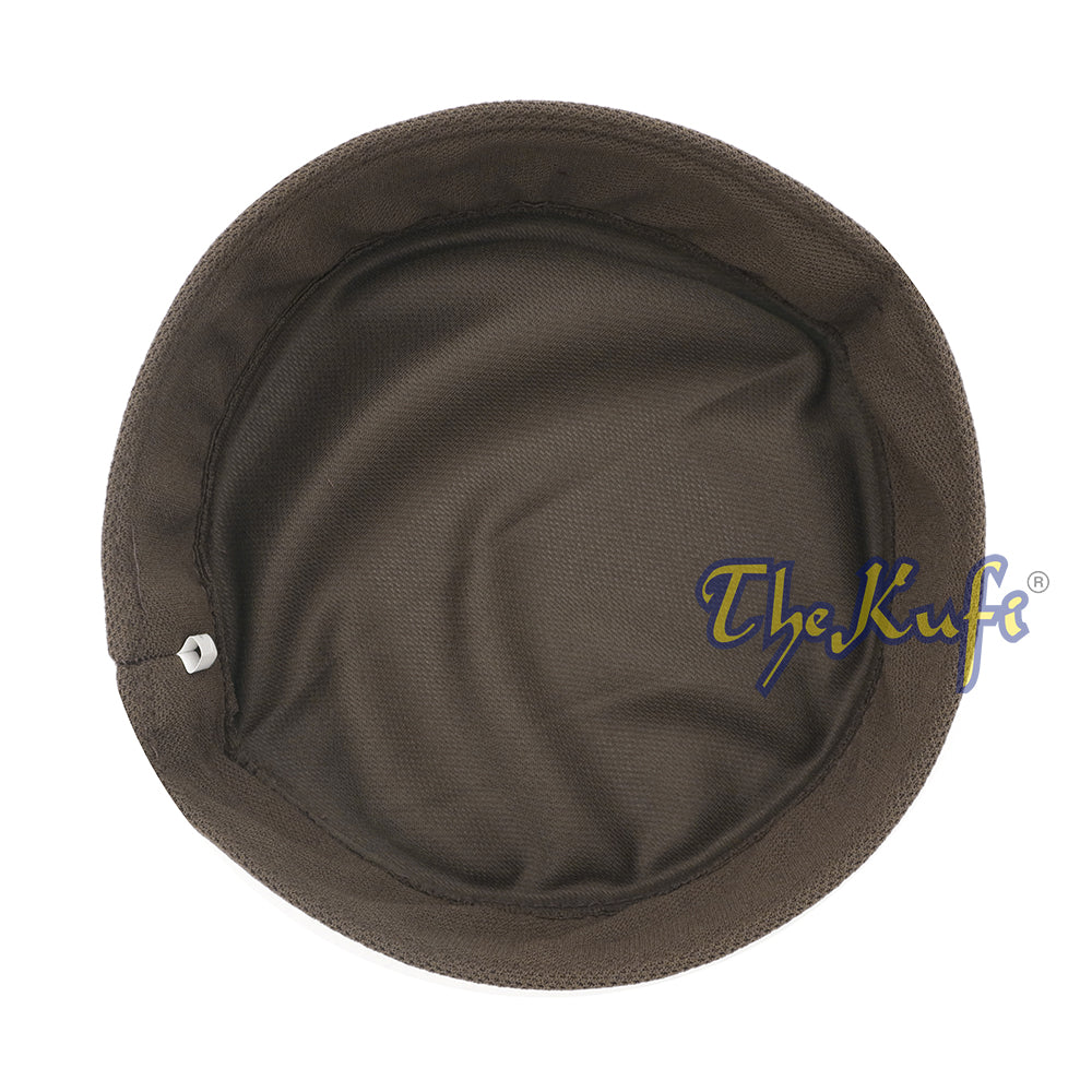Brown and black mesh Islamic kufi cap with a breathable ventilated design from TheKufi.com.
