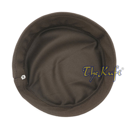 Brown and black mesh Islamic kufi cap with a breathable ventilated design from TheKufi.com.