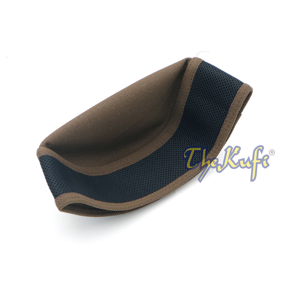 Brown and black mesh Islamic kufi cap with a breathable ventilated design from TheKufi.com.