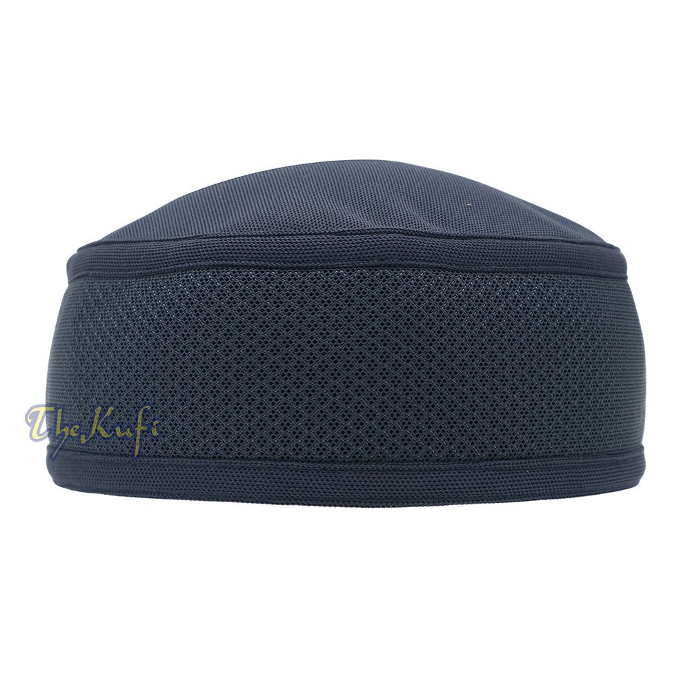 Full Dark Blue Madun Vented Top Pliable Two-Color Round Kufi Hat