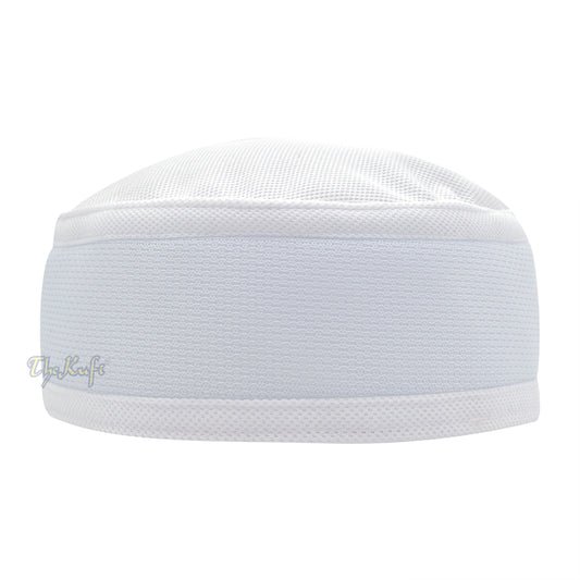 Full White Madun Vented Top Pliable Two-Color Round Kufi Hat