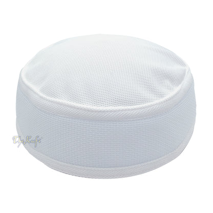 Full White Madun Vented Top Pliable Two-Color Round Kufi Hat