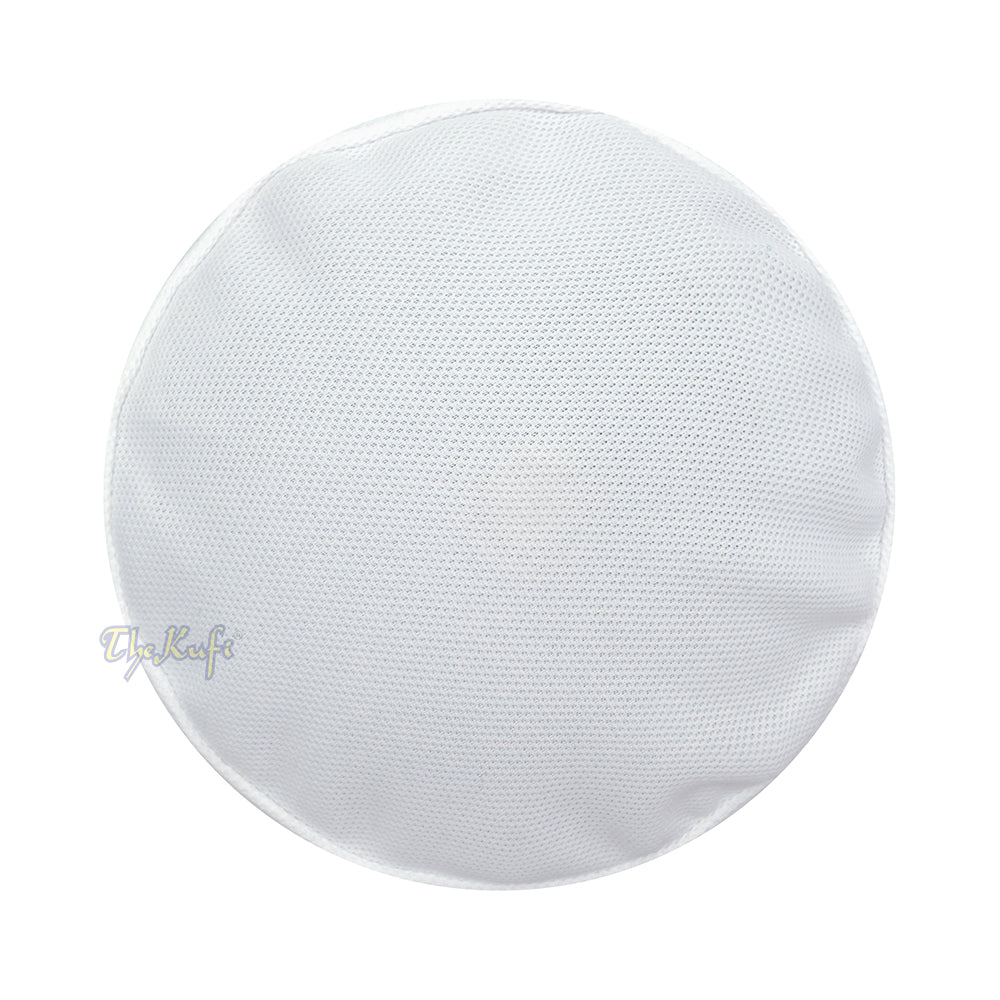 Full White Madun Vented Top Pliable Two-Color Round Kufi Hat