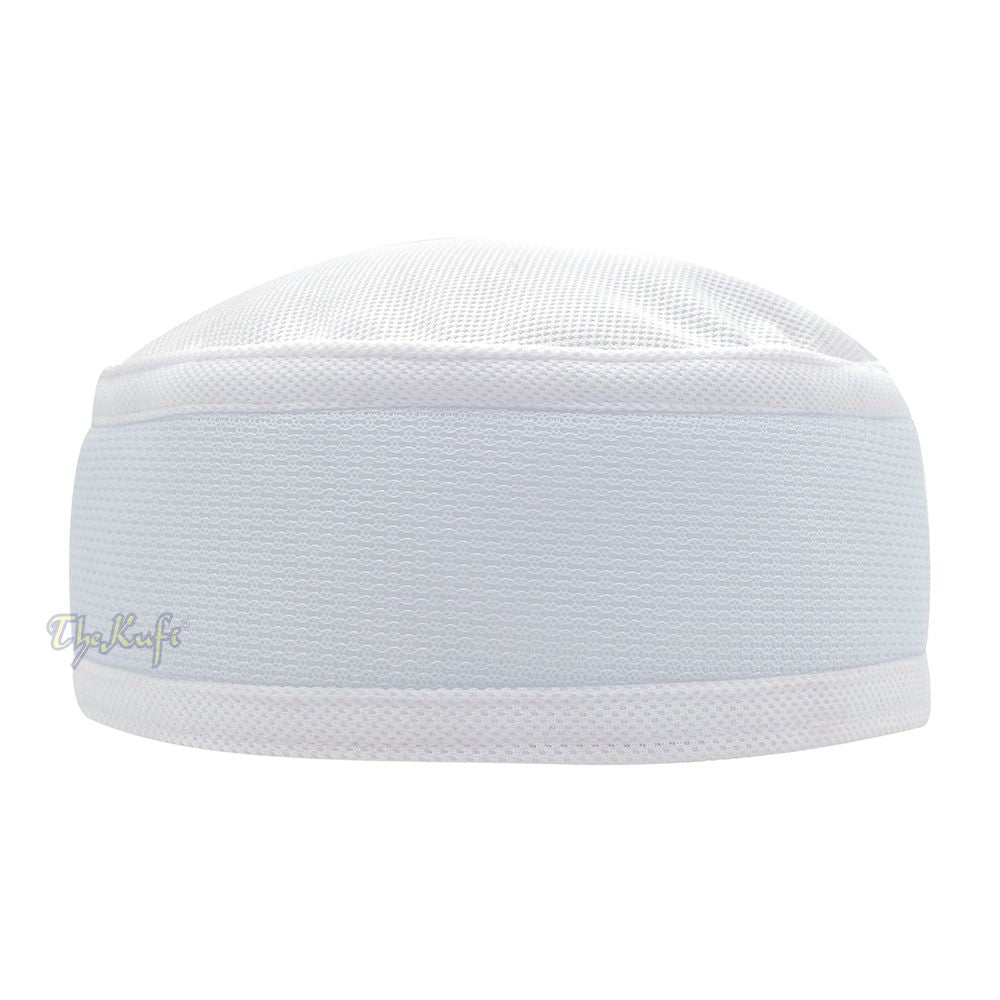 Full White Madun Vented Top Pliable Round Kufi Hat
