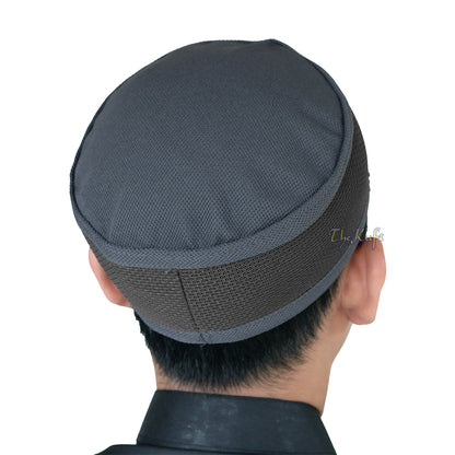 Grey with Dark Grey Madun Vented Top Pliable Two-Color Round Kufi Hat