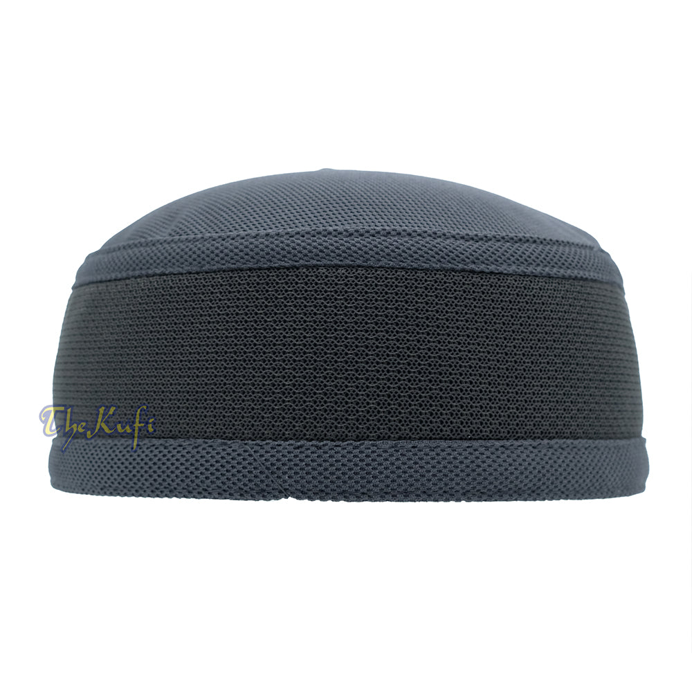 Grey with Dark Grey Madun Vented Top Pliable Two-Color Round Kufi Hat