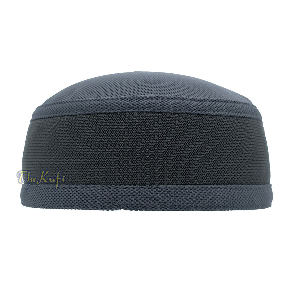 Gray with Dark Gray Madun Vented Top Pliable Two-Color Round Kufi Hat
