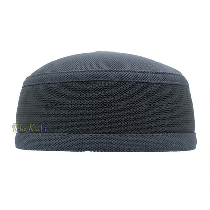 Gray with Dark Gray Madun Vented Top Pliable Two-Color Round Kufi Hat