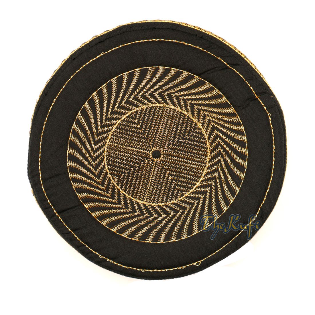 Black Kufi Hat with Gold Embroidery – African-style Metallic Thread Padded
Semi-stiff Prayer Cap Topi