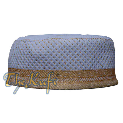 White Padded Hat With Unique Gold Embroidery