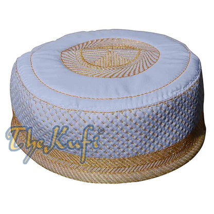 White Padded Hat With Unique Gold Embroidery