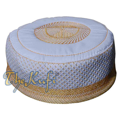 White Padded Hat with Gold Embroidery