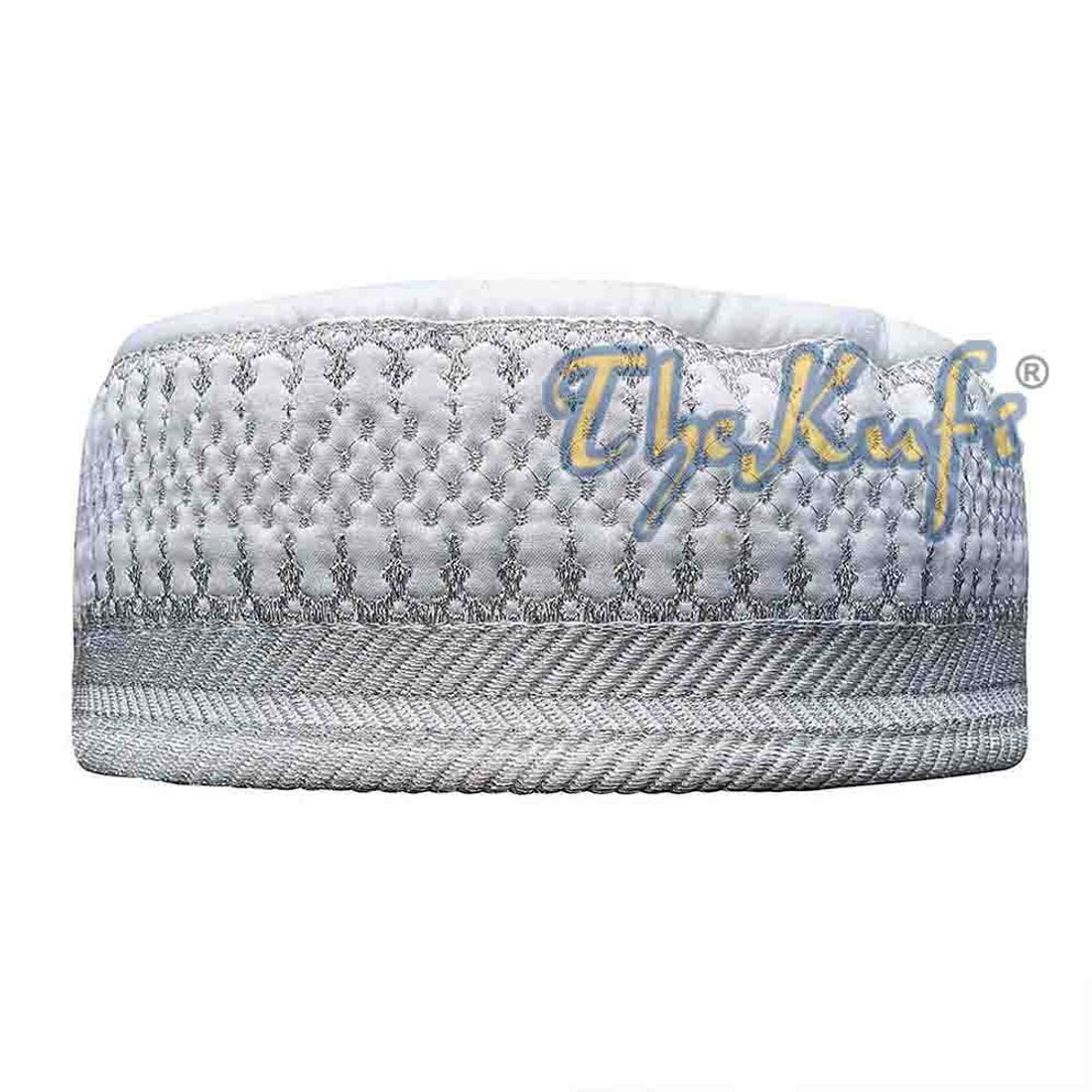 White Quilted Hat with Unique Silver Embroidery