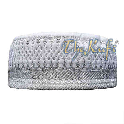 White Quilted Hat With Unique Silver Embroidery