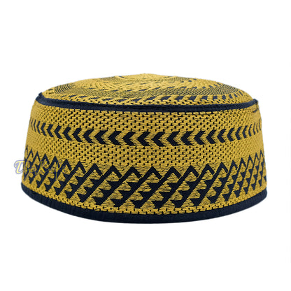 Gold Embroidery Bugis Kufi Hat – Arrow Triangle Design Rigid Muslim Fashion Cap