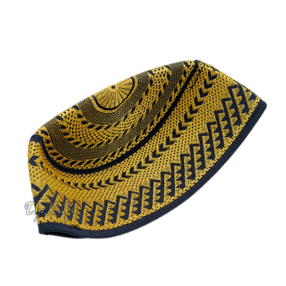 Gold Embroidery Bugis Kufi Hat - Arrow Triangle Design Rigid Muslim Fashion Cap