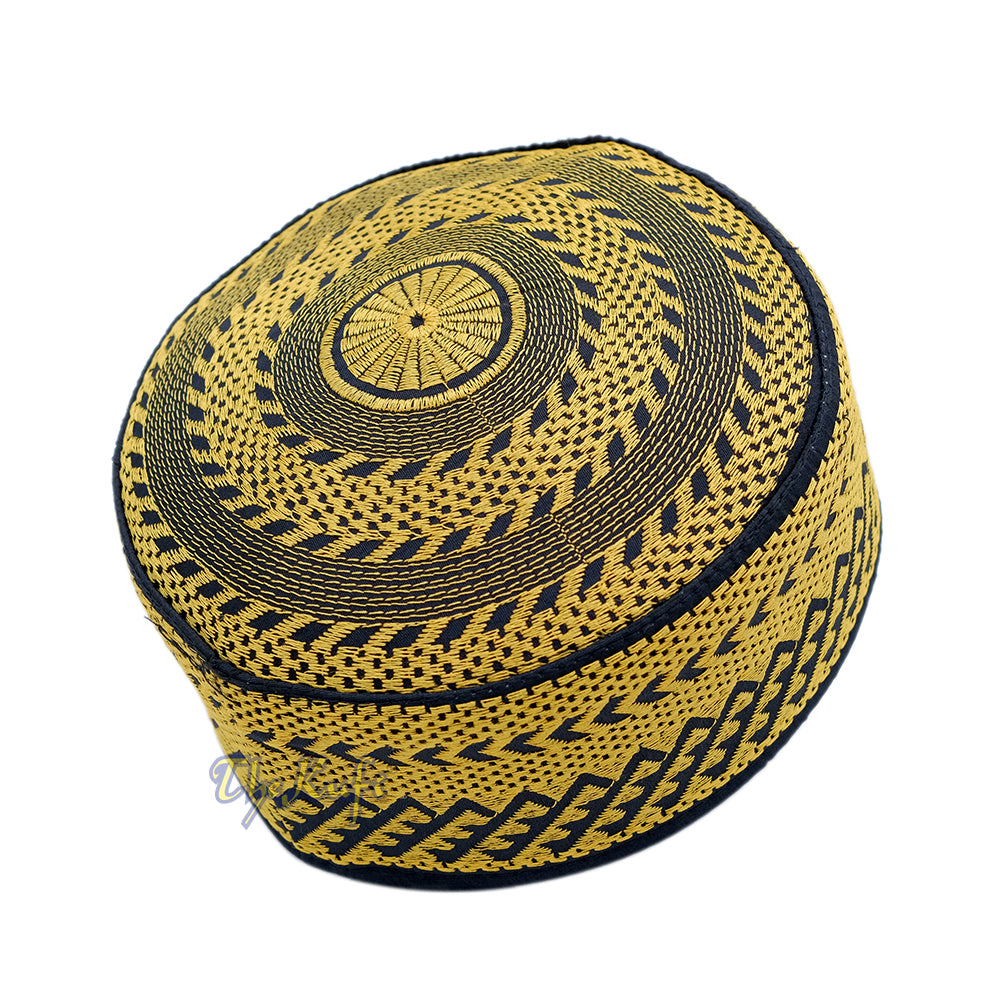 Gold Embroidery Bugis Kufi Hat - Arrow Triangle Design Rigid Muslim Fashion Cap