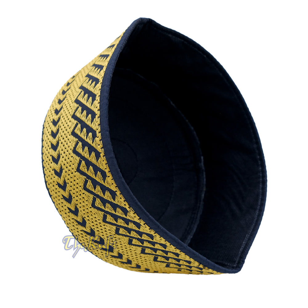 Gold Embroidery Bugis Kufi Hat – Arrow Triangle Design Rigid Muslim Fashion Cap