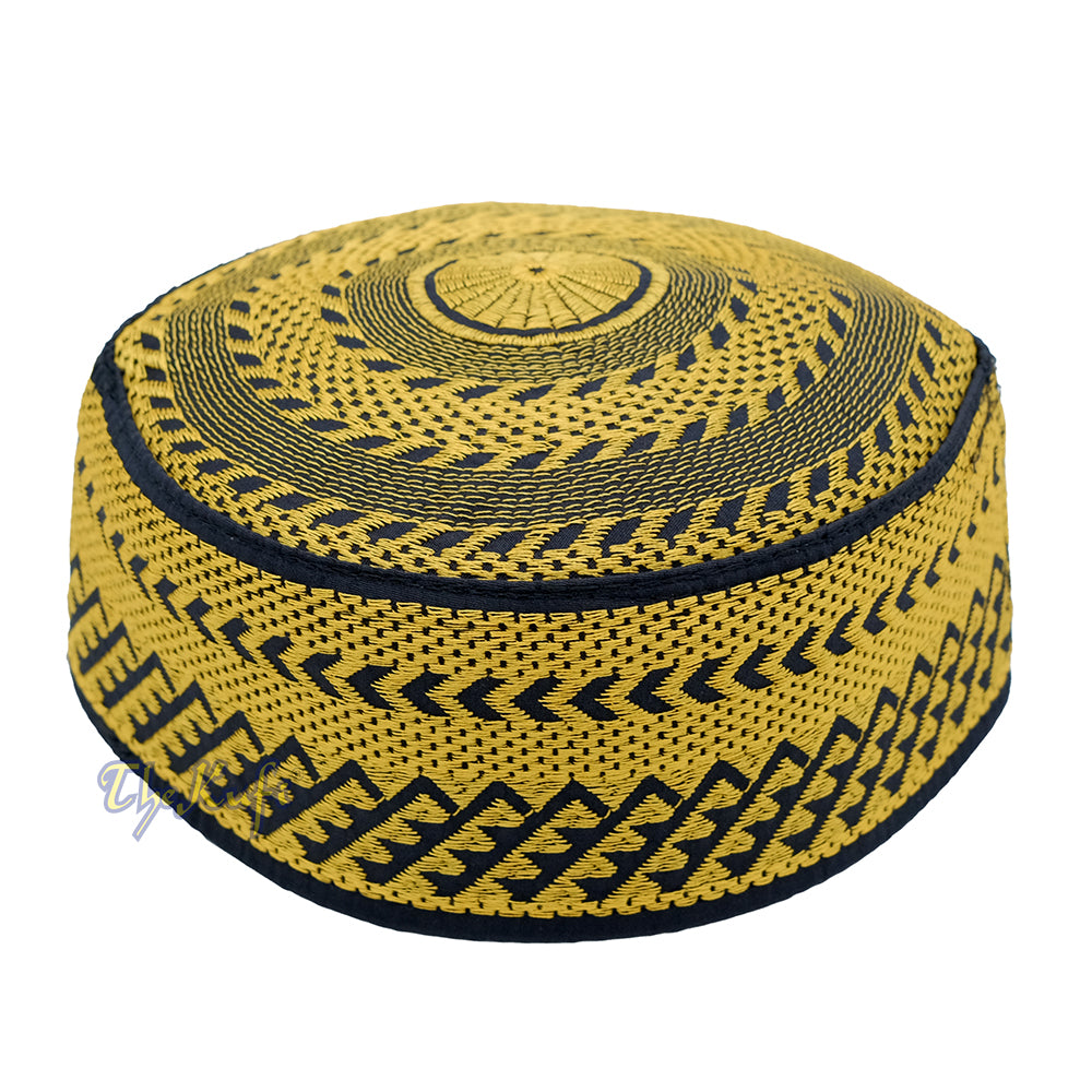 Gold Embroidery Bugis Kufi Hat – Arrow Triangle Design Rigid Muslim Fashion Cap