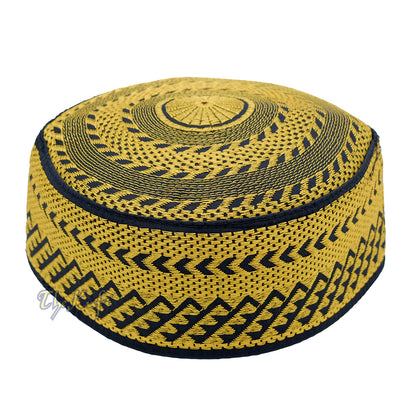 Gold Embroidery Bugis Kufi Hat – Arrow Triangle Design Rigid Muslim Fashion Cap