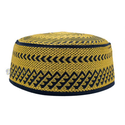 Gold Embroidery Bugis Kufi Hat - Arrow Triangle Design Rigid Muslim Fashion Cap