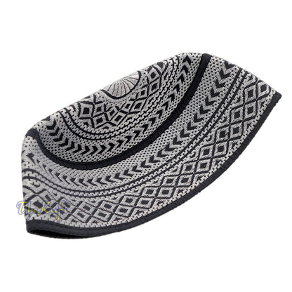 SIlver Embroidery Bugis Kufi Hat – Arrow Diamond Design Rigid Muslim Fashion Cap