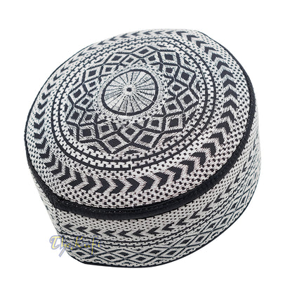 SIlver Embroidery Bugis Kufi Hat – Arrow Diamond Design Rigid Muslim Fashion Cap