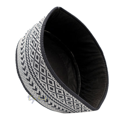 SIlver Embroidery Bugis Kufi Hat – Arrow Diamond Design Rigid Muslim Fashion Cap