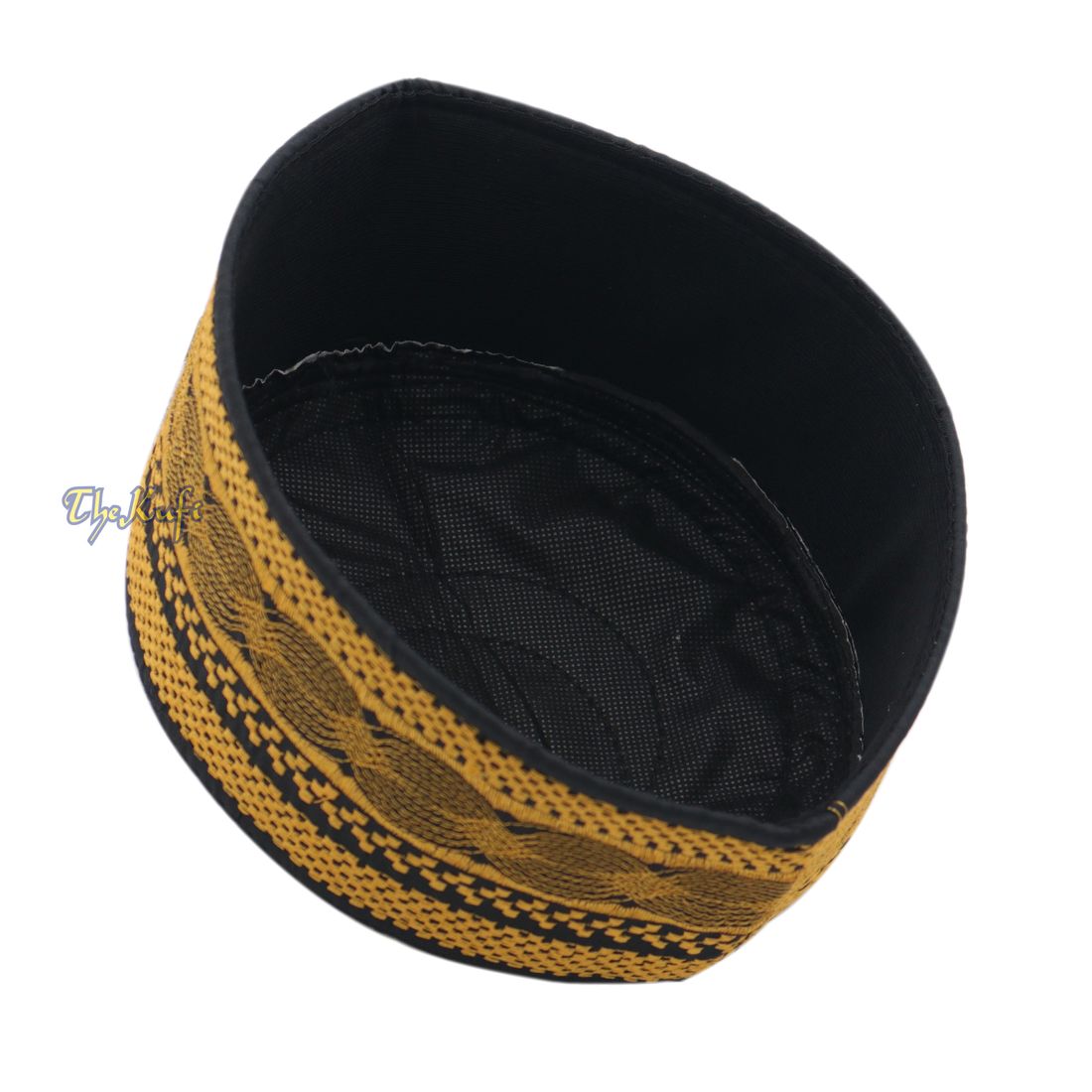 Black Gold-tone Embroidery Rigid Bugis Indonesian Muslim Peci Islamic Kufi Cap Hat