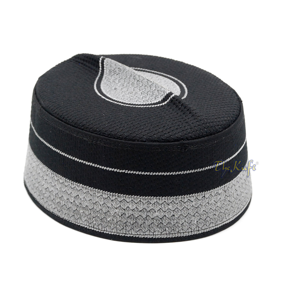 Black Silver-Tone Embroidery Rigid Bugis Indonesian Muslim Peci Islami ...