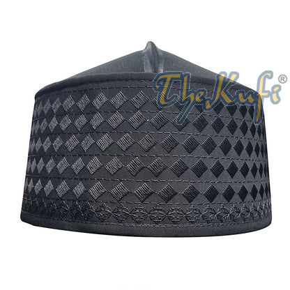 Black Rigid Embroidered Habaib Kufi With 4 Holes