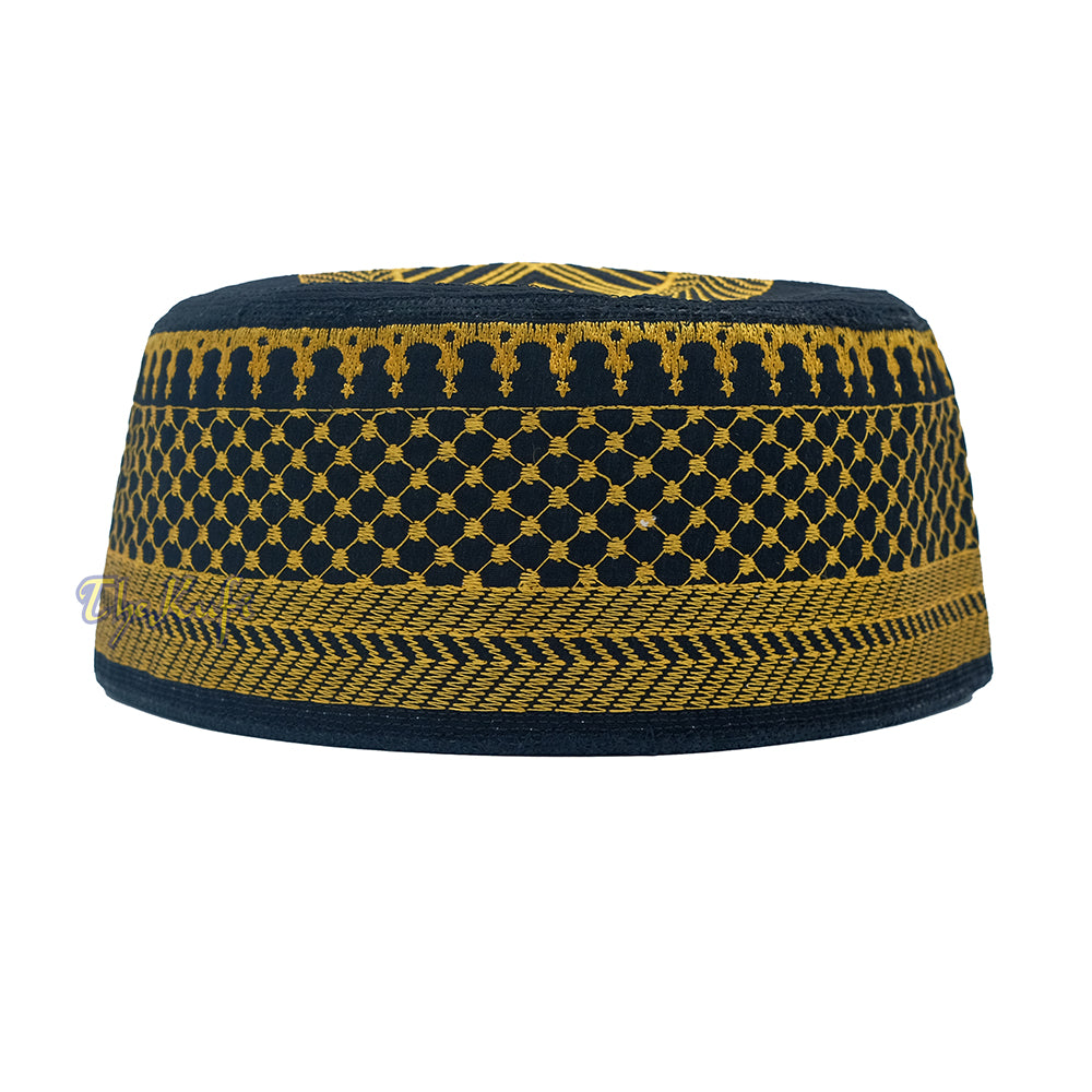 Rigid round metallic Gold Black Kufi