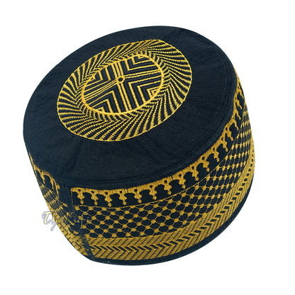 Rigid round metallic Gold Black Kufi