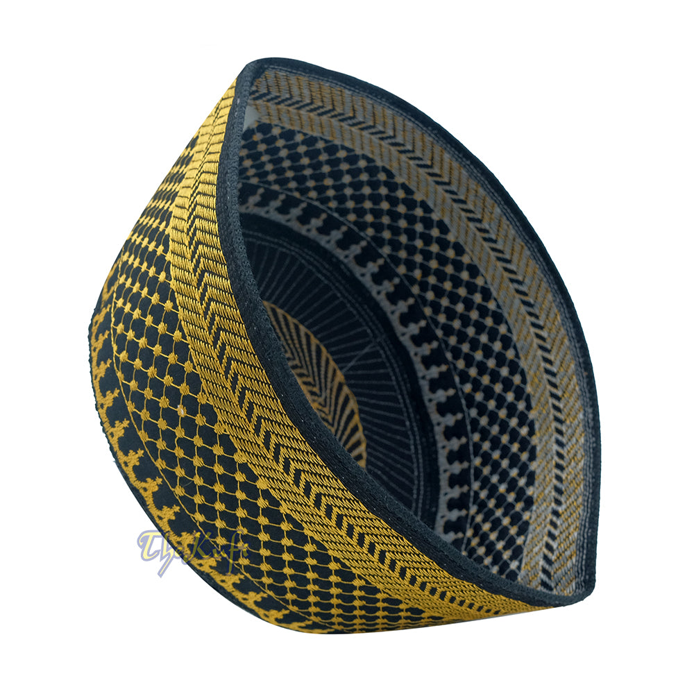 Rigid round metallic Gold Black Kufi