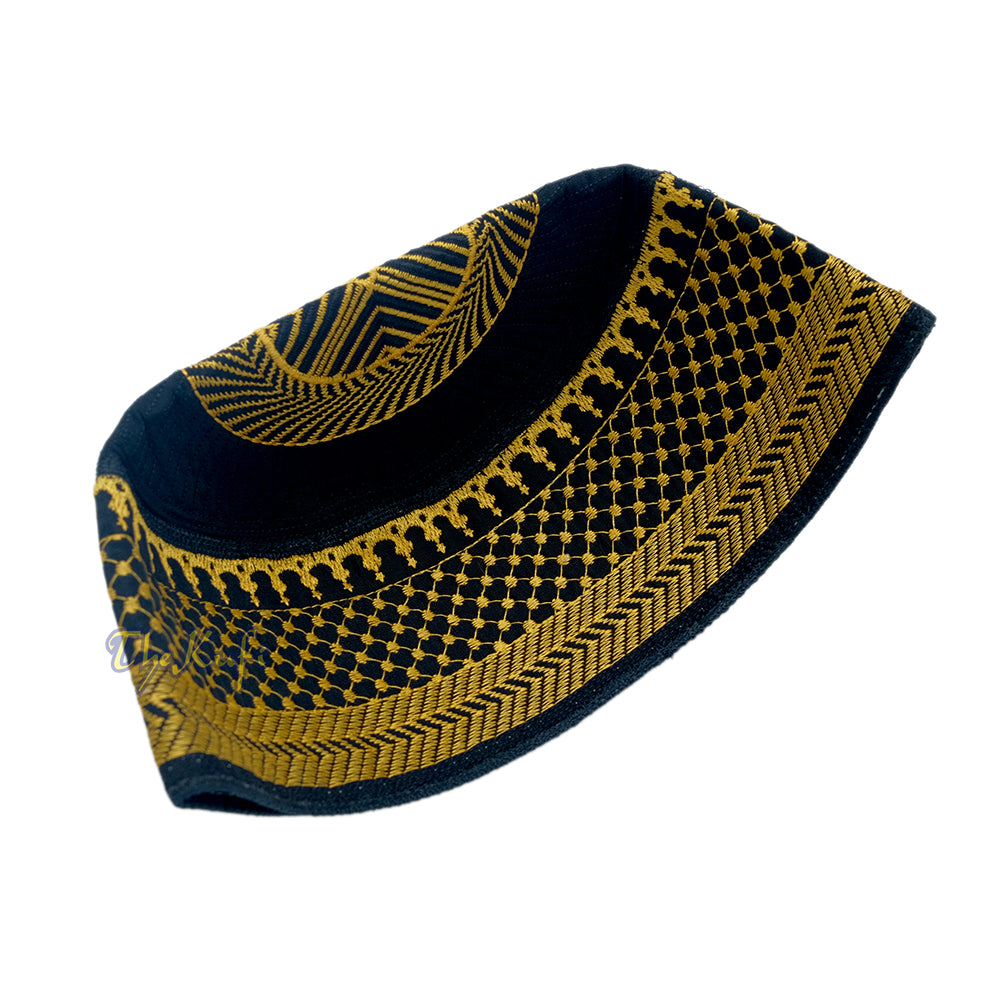 Rigid round metallic Gold Black Kufi