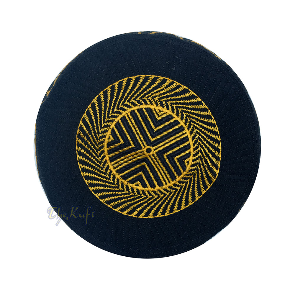 Rigid round metallic Gold Black Kufi